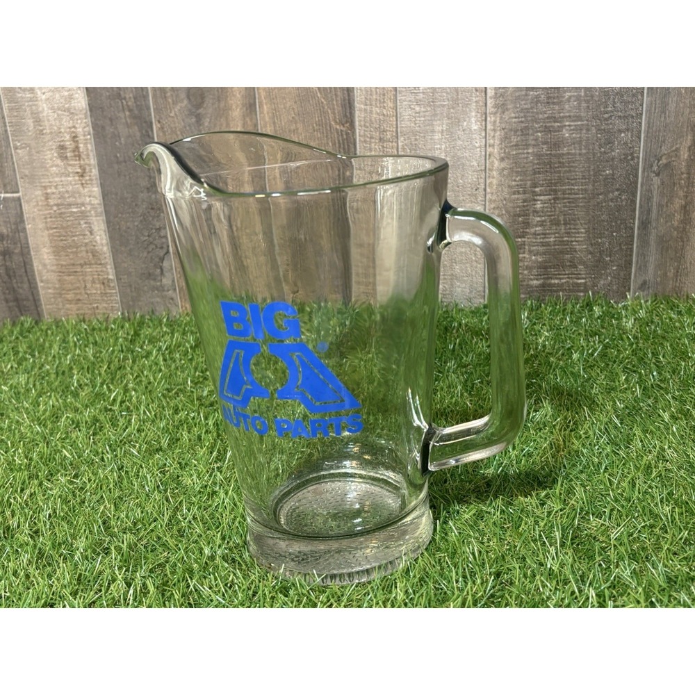 Vintage Big A Auto Parts Glass Pitcher‎ 9" Advertising Beer Jug